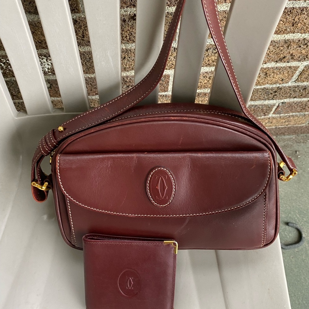 AUTHENTIC Cartier Burgundy CROSSBODY BAG With WALLET